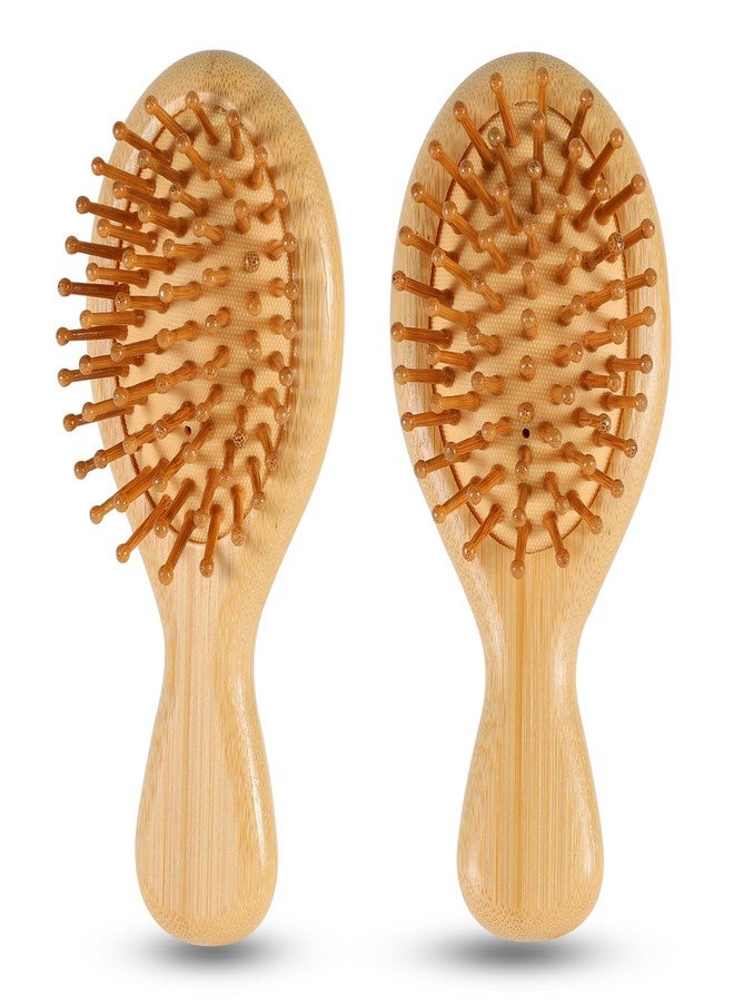 SIMPOR 2PCS Bamboo Hair Brush Wood Travel Brush Mini Hairbrush For Women Massage Scalp Natural Paddle Pocket Bamboo Handle Wood Bristle Detangling Brush for Hair Growth for All Hair Types - Image 1